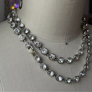 GIVENCHY | Vintage 36" Long Silver Necklace with Clear Sparkly Crystals Accents